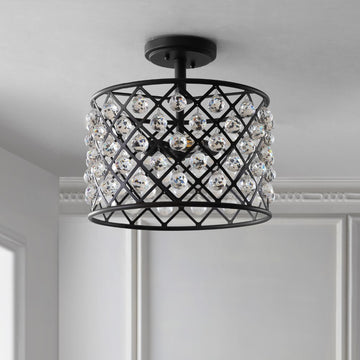 Gabrielle 14.5" Crystal/Metal LED Semi Flush Mount - JONATHAN Y